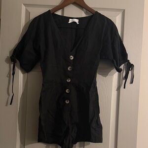 Linen Black Button-Up Romper